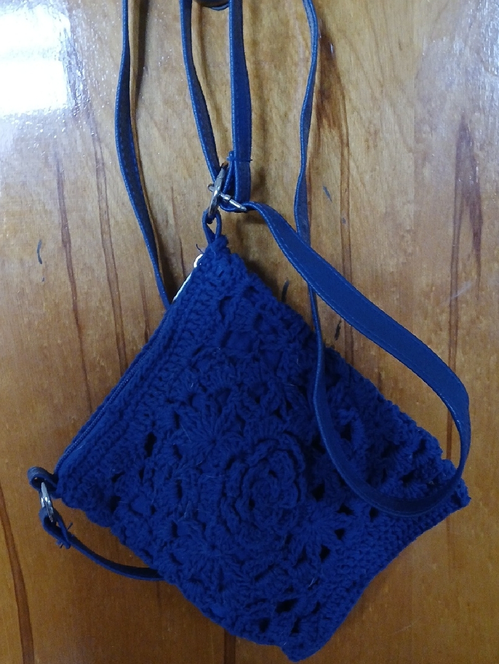Handmade Navy Crochet Crossbody Bag - Women's Shoulder Purse